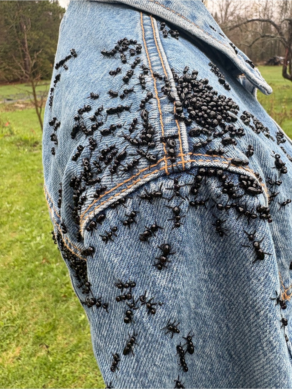 Black beads ANTS Light Blue Women's Jeans Jacket - Picture 2 of 13